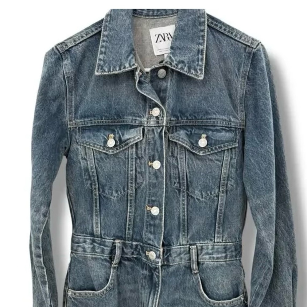 NEW Zara Jean Jumpsuit Size XS Cotton Blue Denim One Piece Outfit Boiler Suit - Picture 3 of 12